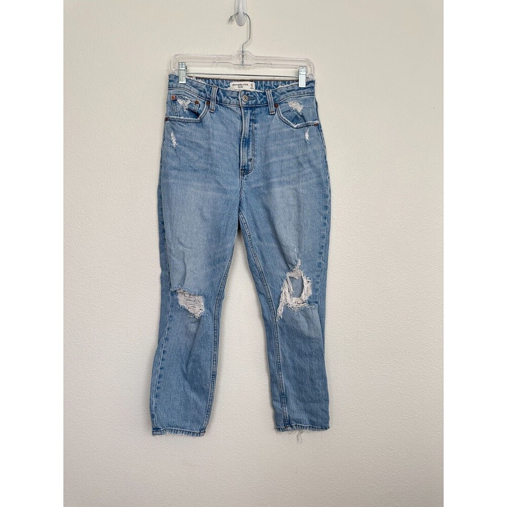 Abercrombie Curve Love The Mom High Rise Jean Light Wash Distressed Size 27